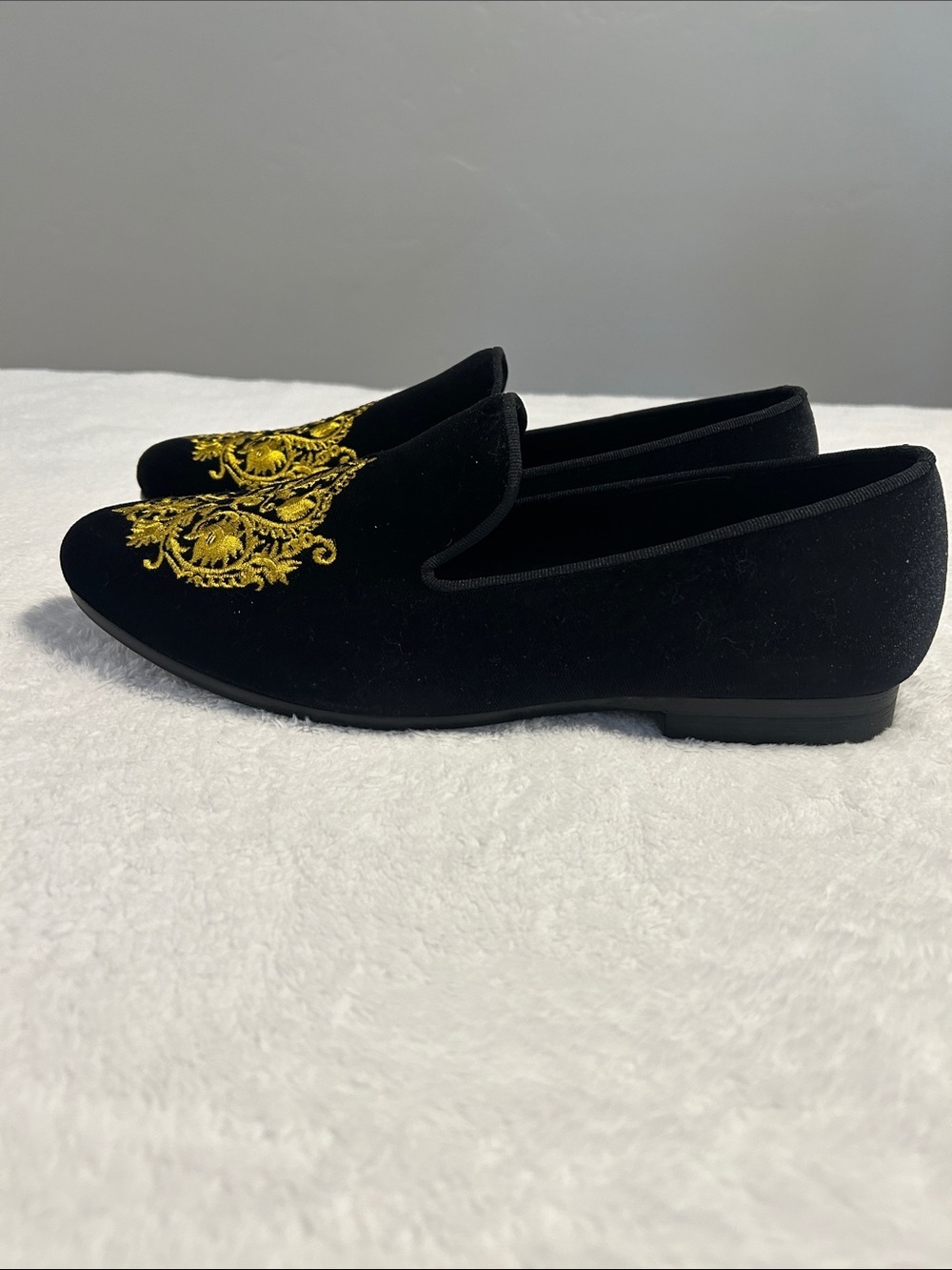 Men Velvet Loafers Black Dress Wedding Shoes Embroidery Tuxedo Slippers. - Picture 4 of 8